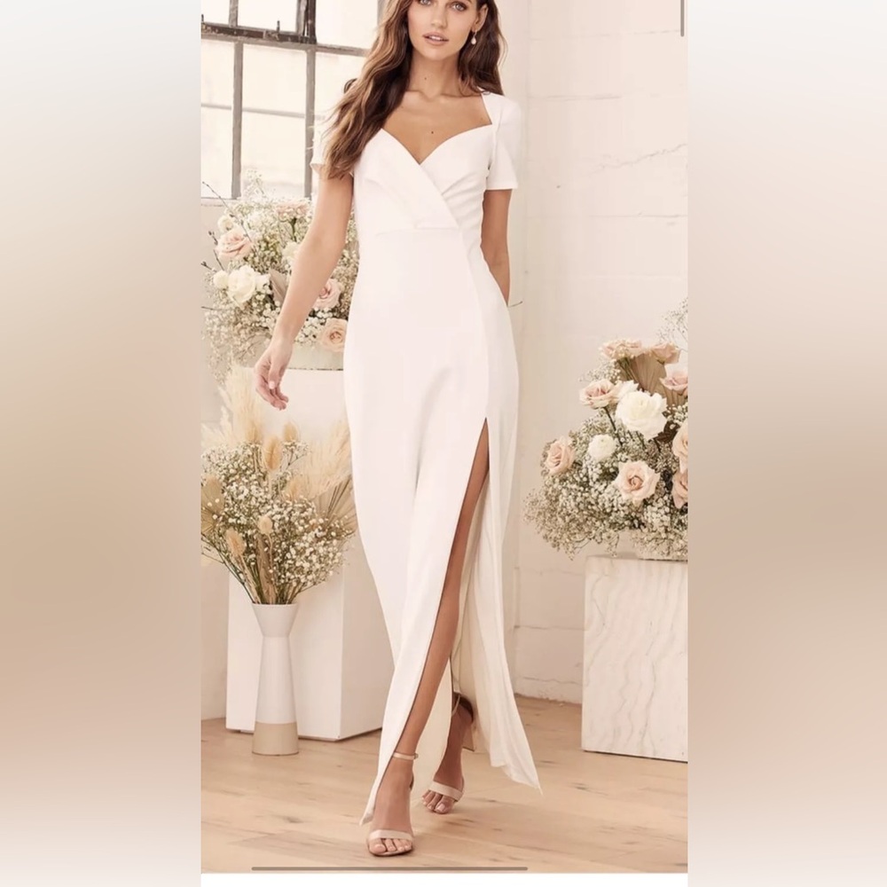 LULUS Size Small ETERNAL ELEGANCE white surplice short sleeve maxi dress **NWT**